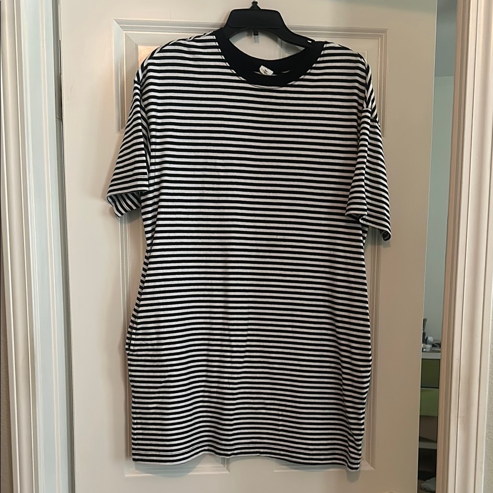 Melrose and Market Black and White Striped Mini Organic Cotton Dress (M)